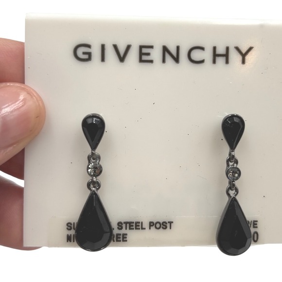 VINTAGE Designer NWT GIVENCHY Dangle Earrings Black Stone gift Jewelry